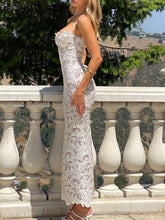 Flower Lace Hollow Sleevless Spaghetti-Neck Elegant Wrap Maxi Dresses